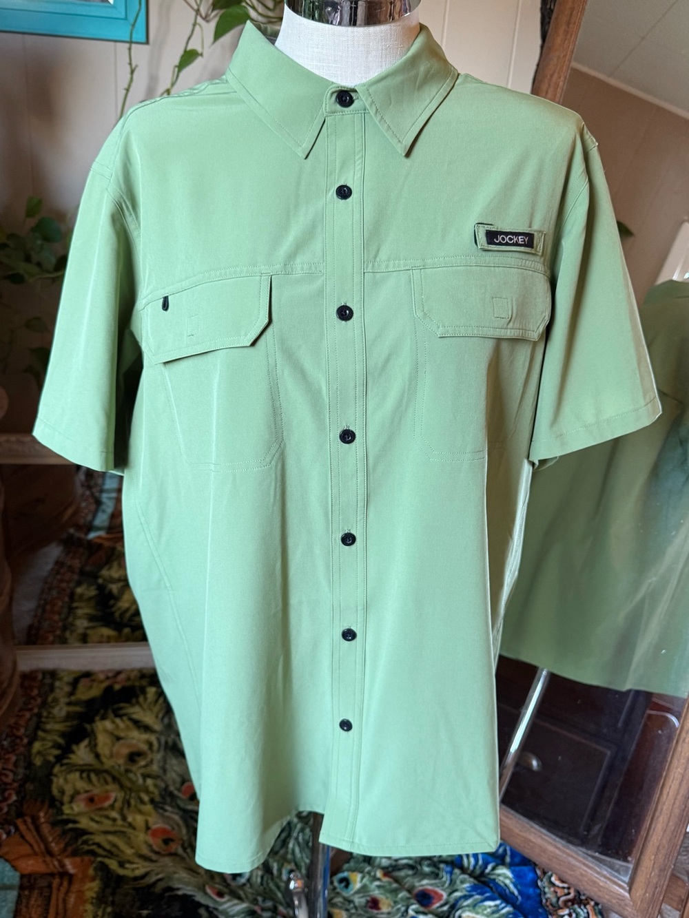 Jockey Outdoors™ by Luke Bryan Short Sleeve Fishing Shirt in Sage Green, NWT XL